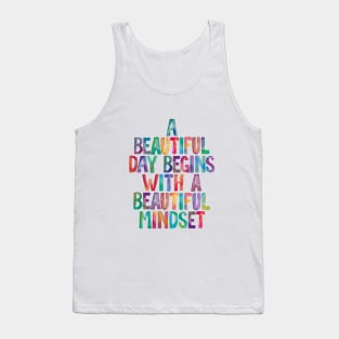 A Beautiful Day Begins with a Beautiful Mindset in Rainbow Watercolors ffffff Tank Top